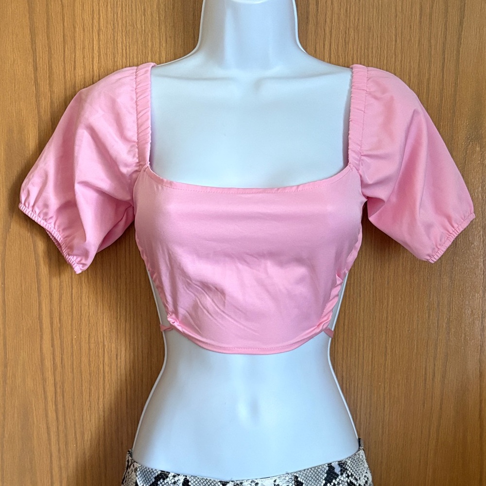 SHEIN SIZE XS Pink Puff Sleeve Crop Top